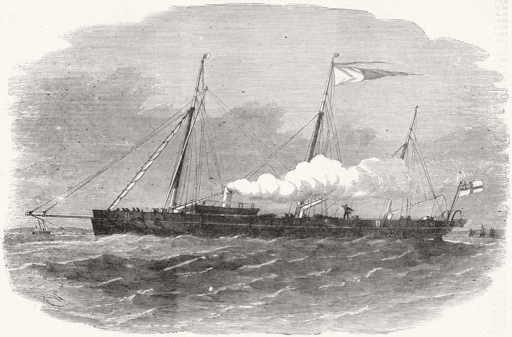 SPITHEAD. Naval review. White division gunboats 1856 old antique print picture